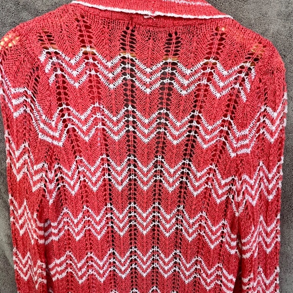 ❤️BCBGMAXAZRIA Women Open Knit Chevron Collared Cardigan Sz L Open Front - Picture 6 of 13